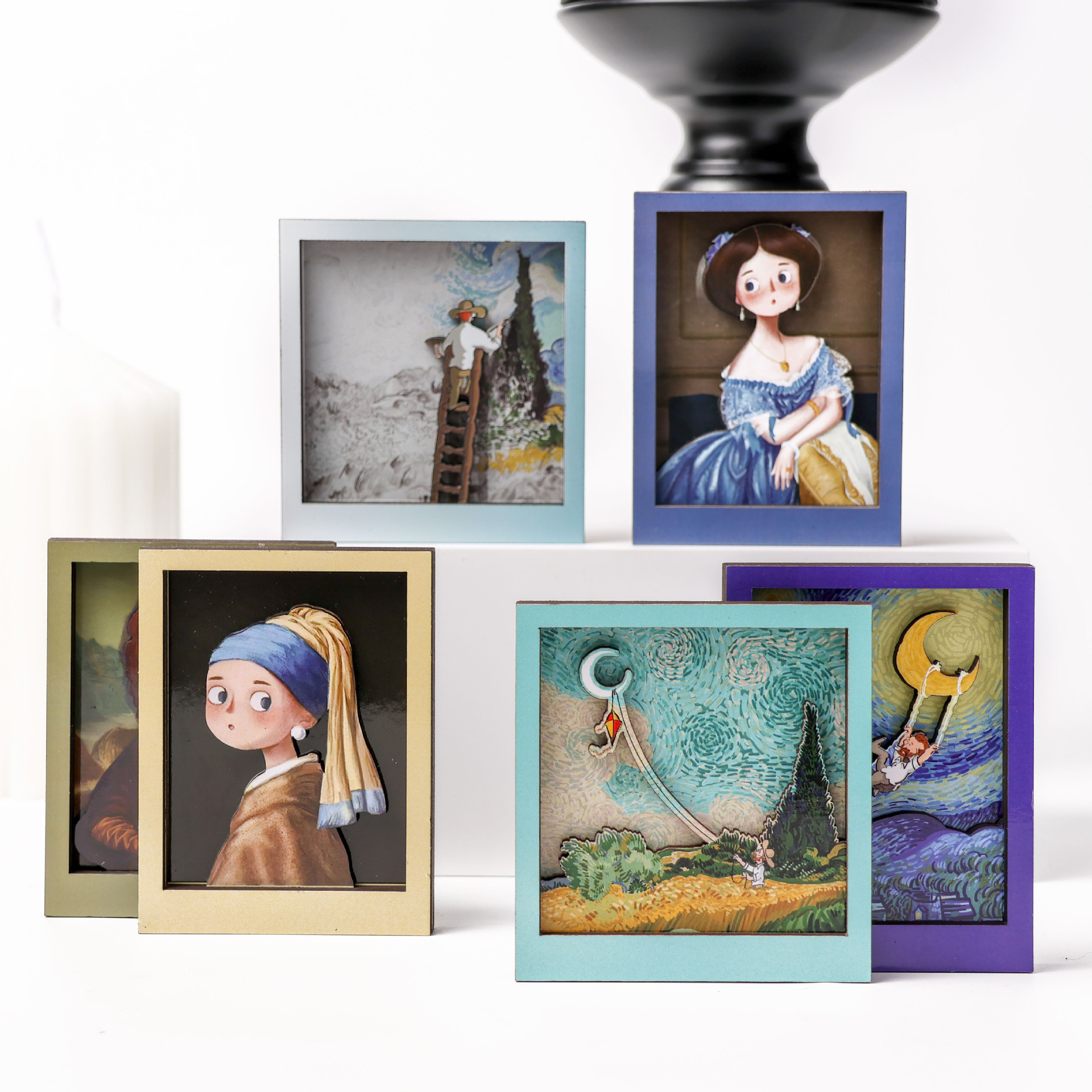 萌版蒙娜丽莎戴珍珠耳环少女世界名画冰箱贴婚礼冰箱磁性装饰贴