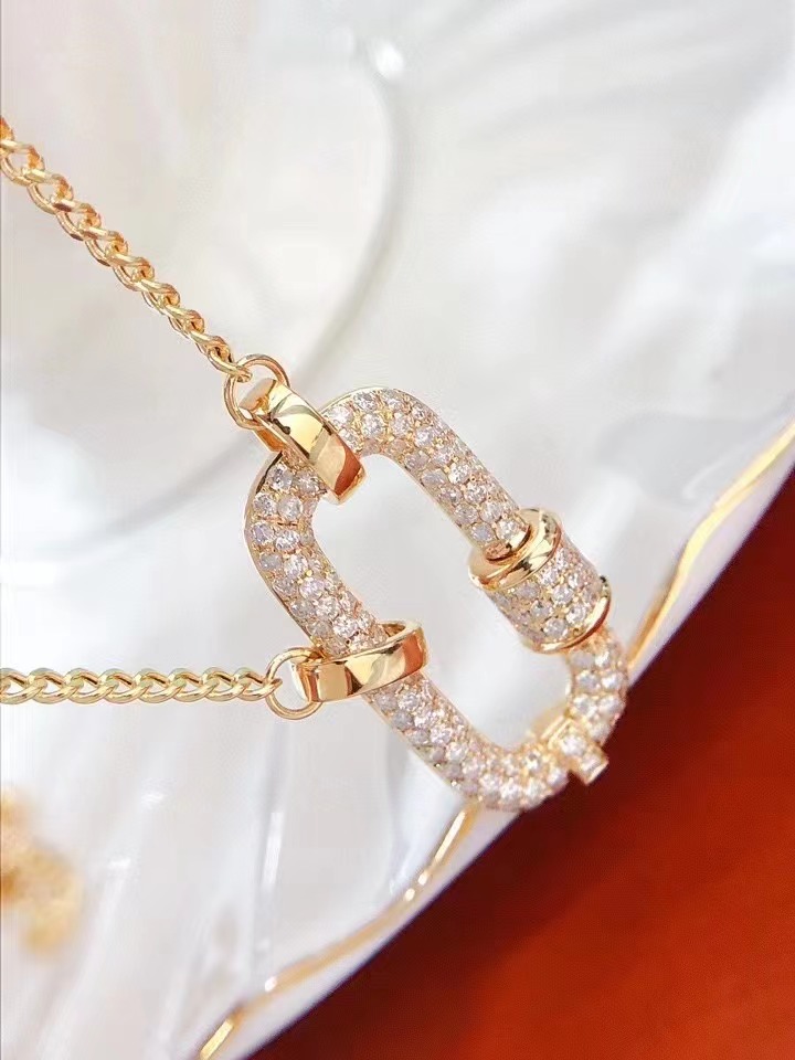 18K黄金1克拉回形针项链镶钻时尚欧美轻奢气质网红锁骨链多种戴法