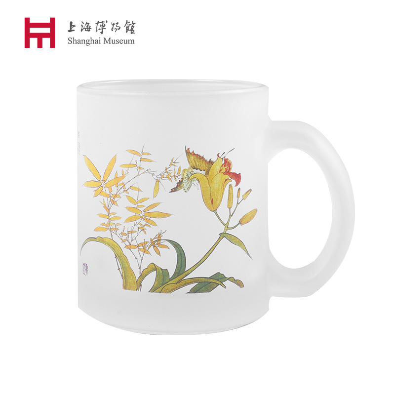 上海博物馆 群芳合璧图册梨花绶带图马克杯玻璃杯水杯茶杯咖啡杯