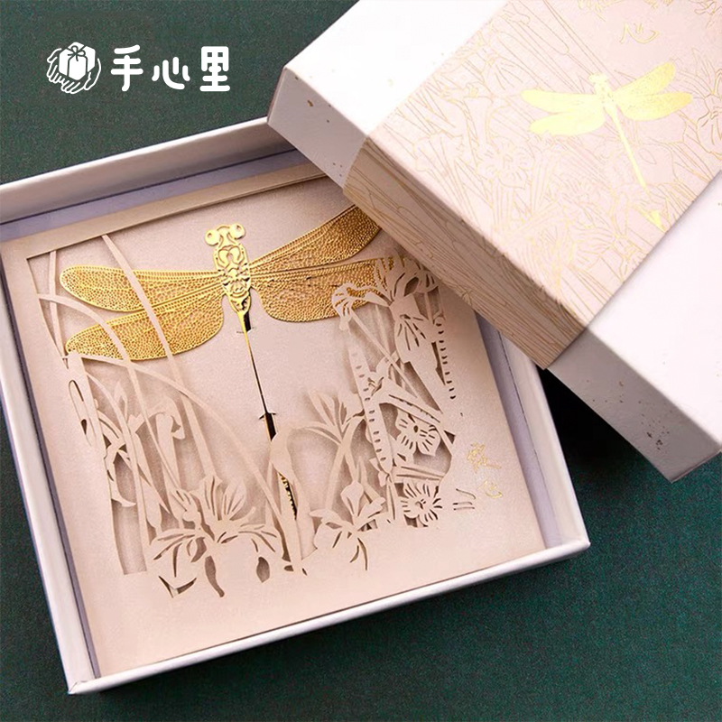 手心里蜻蜓金属书签镀18k金高档精致学生古典中国风定制纪念礼物