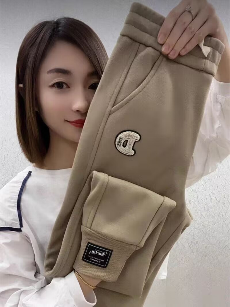 品哥弟新2023秋冬加绒加厚卫裤女宽松哈伦裤显瘦束脚休闲裤运动裤
