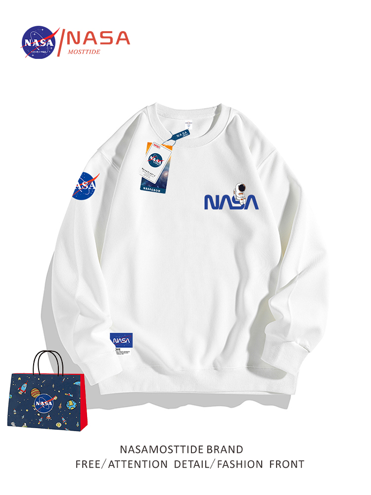 nasa联名圆领卫衣男春秋季加绒新款百搭长袖美式上衣宽松情侣外套