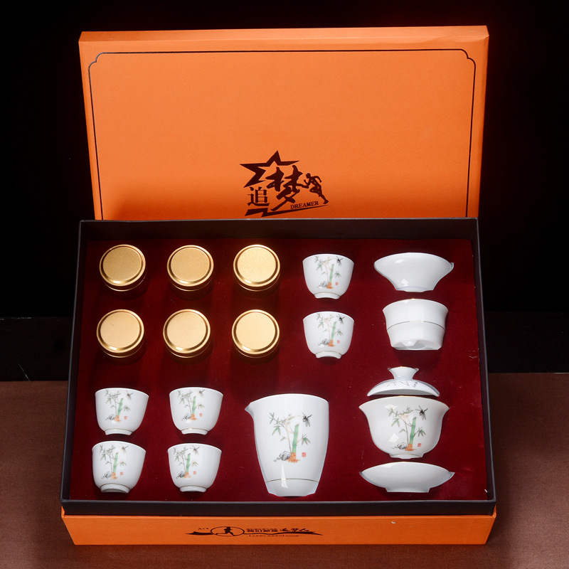 德化白瓷玉瓷茶具套装家用简约高档茶具礼品年会活动伴手礼盒定制