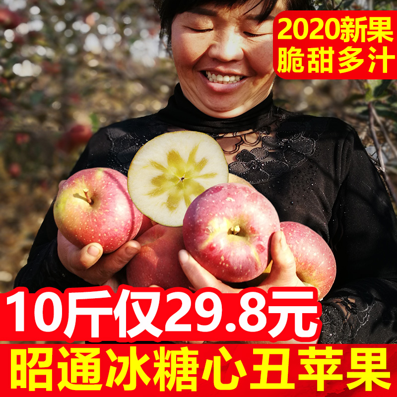 云南昭通丑苹果冰糖心苹果水果脆甜红富士10斤苹果新鲜整箱包邮