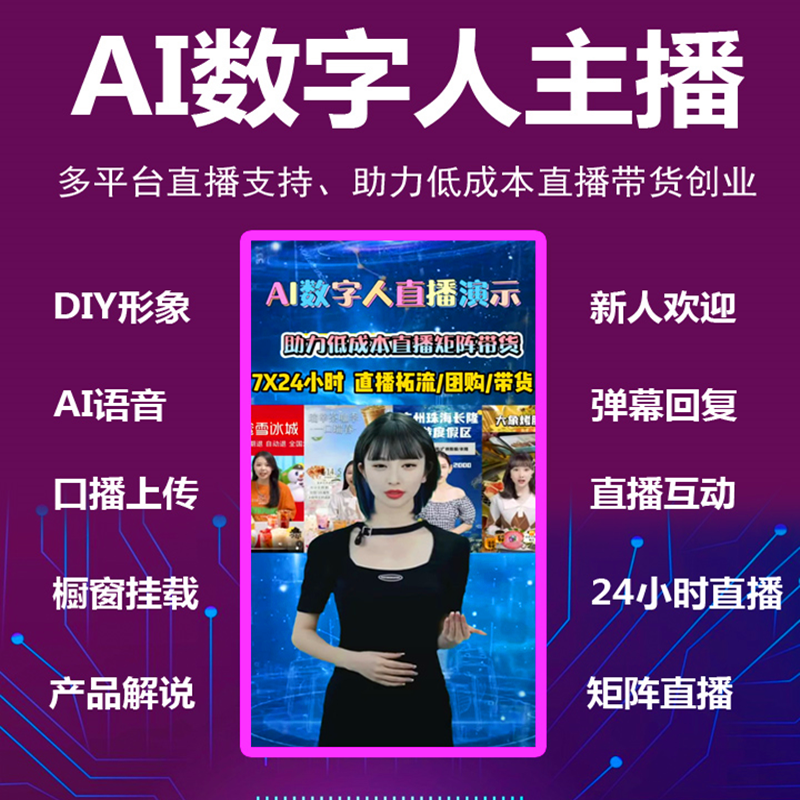 数字人Ai直播主播带货虚拟人口播数字人形象声音定制视频自动合成