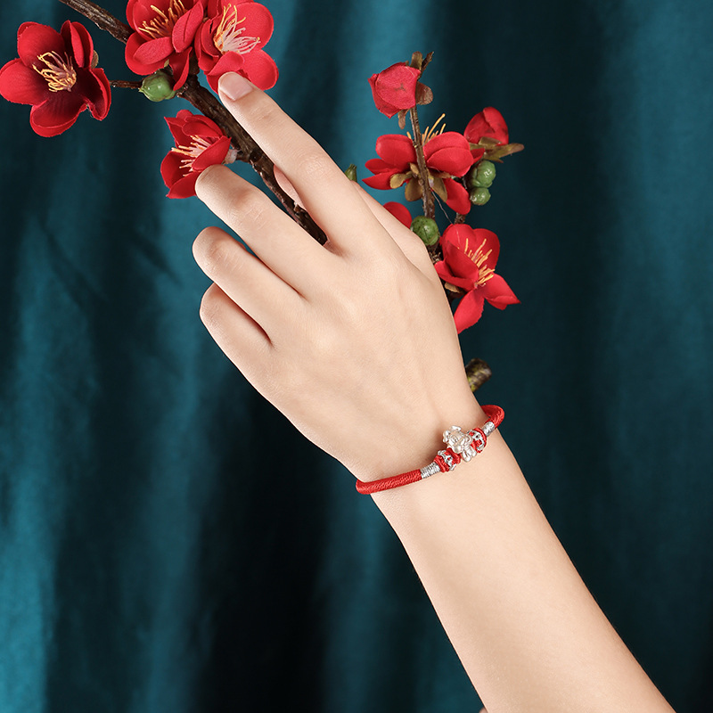 手链编织十二生肖999足银手链本命年红绳