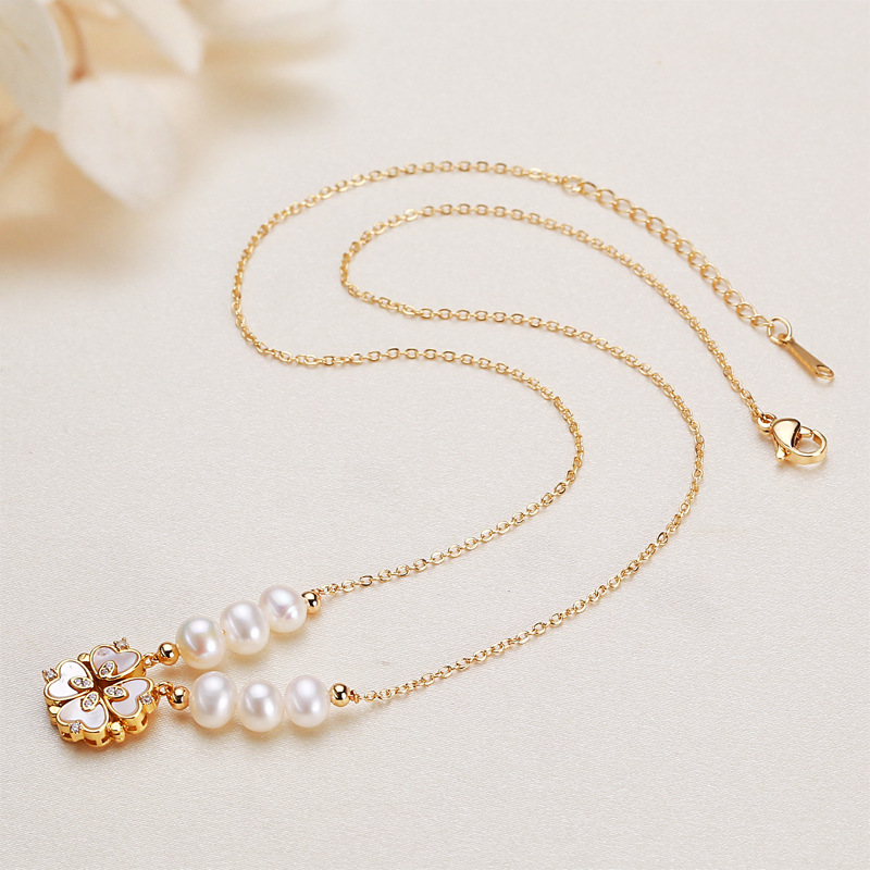 珍珠项链爱心贝壳幸运草吊坠项链锁骨链近圆淡水珍珠项链女