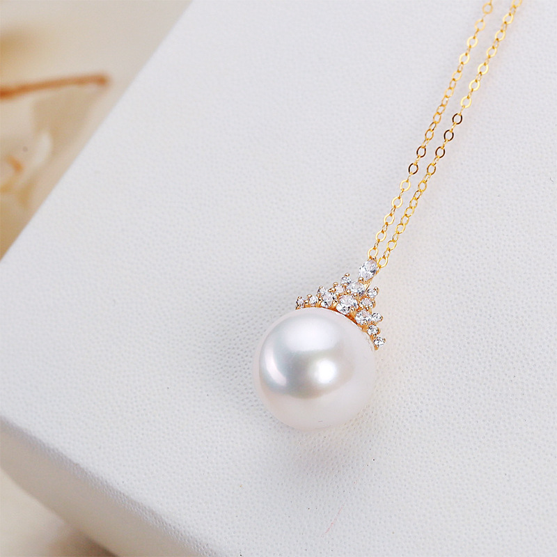 11-12MM淡水爱迪生珍珠吊坠18k金冰雪女王款正圆强光大白珍珠项链