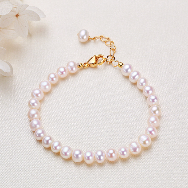 珍珠手链近圆白色珍珠铜镀金色淡水珍珠饰品手饰手链女